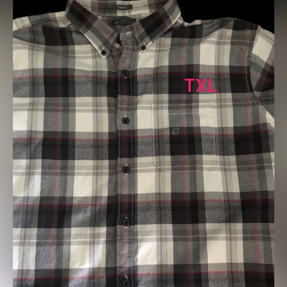 Eddie Bauer Classic Fit Black, Gray and Red Flannel Shirt - Picture 3 of 5